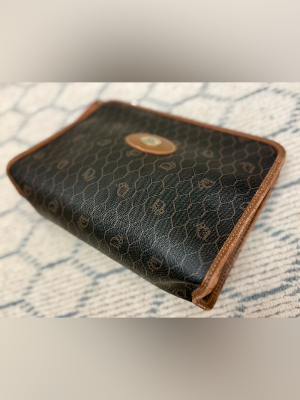 DIOR Vintage Iconic Honeycomb Monogram Brown Coated Canvas Wristlet Clutch Bag - Picture 6 of 16